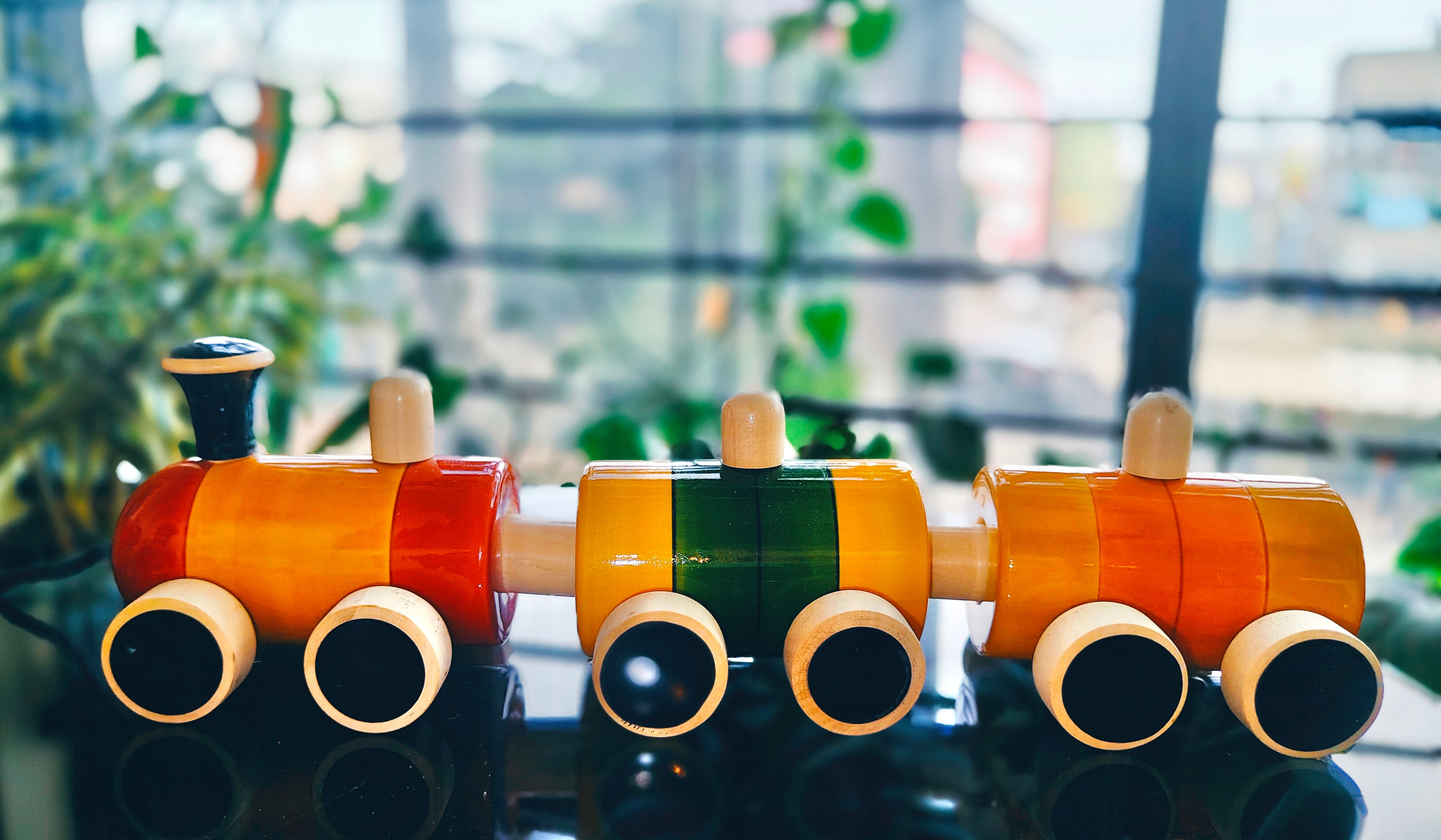 Gombi Pull-along Train, hand-turned wooden toy